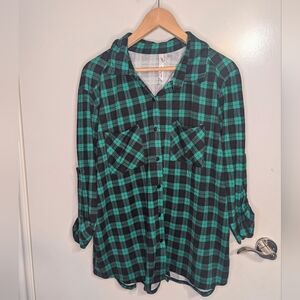 Green and Black Plaid Button-Up Shirt